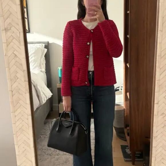 CeCe Red Cardigan Sweater SMALL Blazer Preppy Ladies Who Lunch Designer $119 - Picture 5 of 10